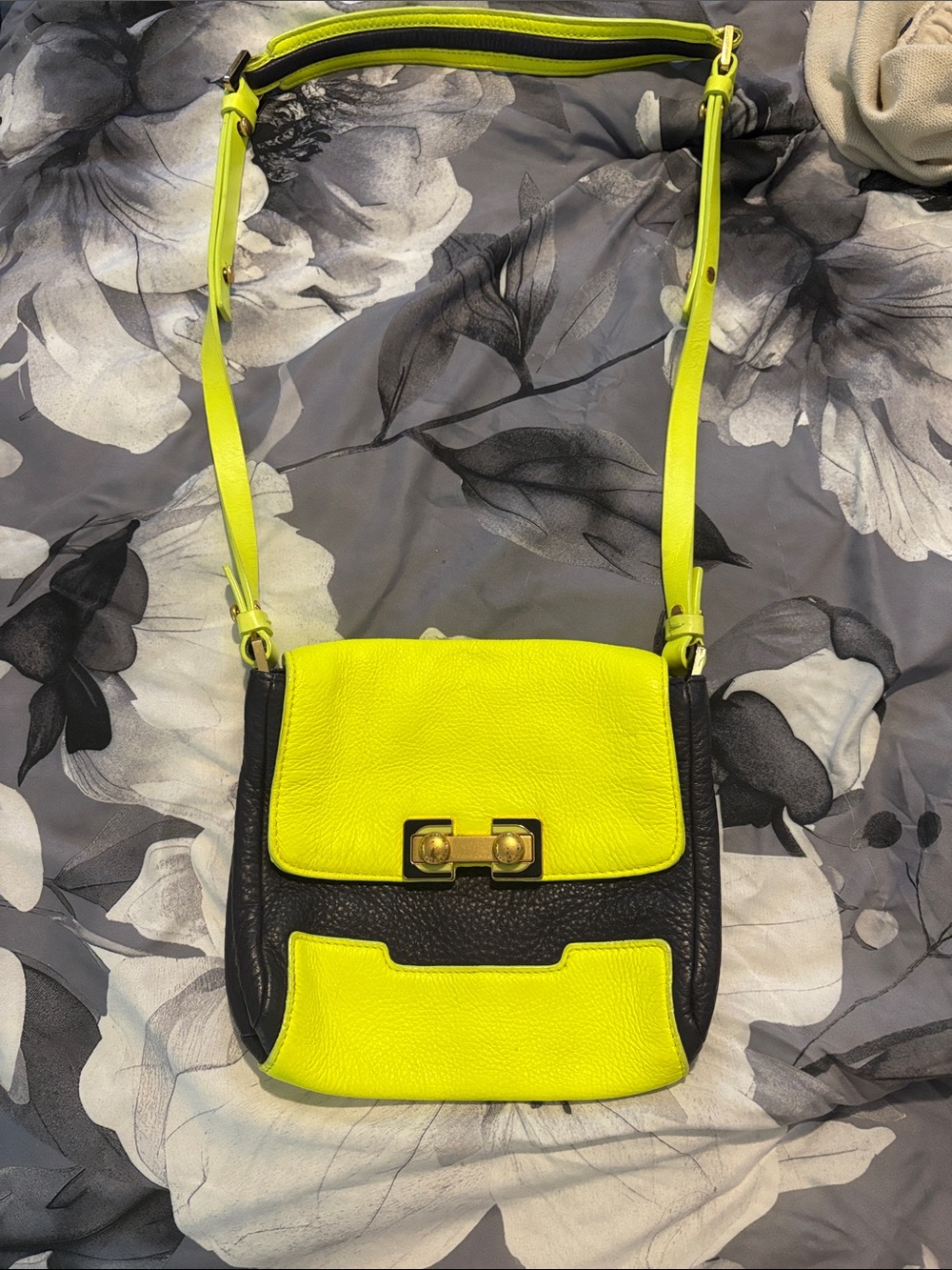 Marc by Marc Jacobs Neon Yellow and Black Leather Crossbody with Gold Hardware
